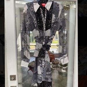 Kiran Zabete Chifon Belted Shirtdress Reversible lining wrists buttons sz S